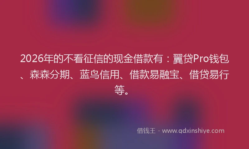 2026年的不看征信的现金借款有：翼贷Pro钱包、森森分期、蓝鸟信用、借款易融宝、借贷易行等。