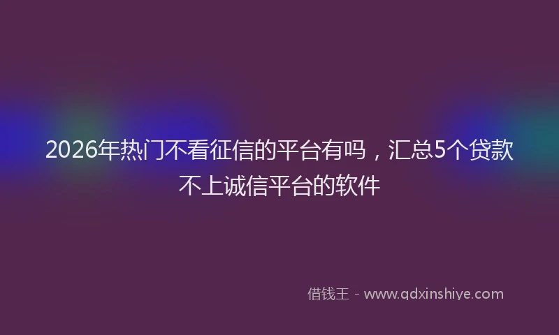 2026年热门不看征信的平台有吗，汇总5个贷款不上诚信平台的软件