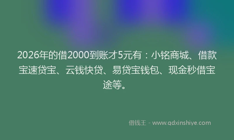 2026年的借2000到账才5元有：小铭商城、借款宝速贷宝、云钱快贷、易贷宝钱包、现金秒借宝途等。
