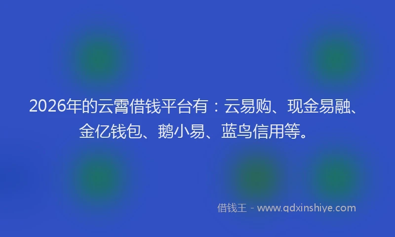 2026年的云霄借钱平台有：云易购、现金易融、金亿钱包、鹅小易、蓝鸟信用等。