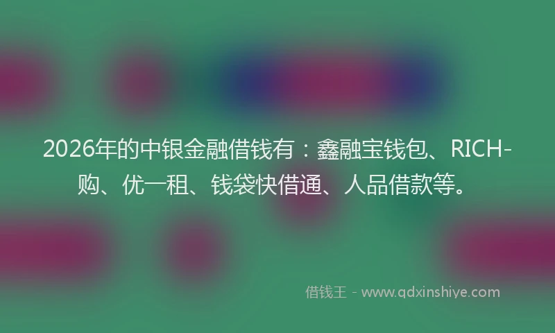 2026年的中银金融借钱有：鑫融宝钱包、RICH-购、优一租、钱袋快借通、人品借款等。
