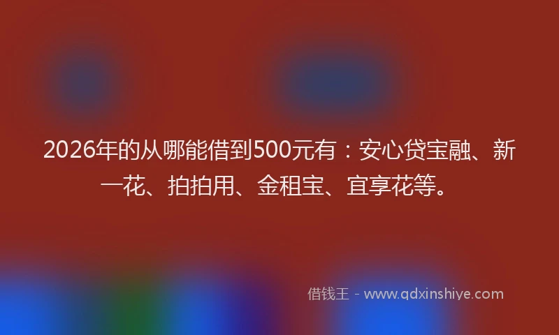2026年的从哪能借到500元有：安心贷宝融、新一花、拍拍用、金租宝、宜享花等。