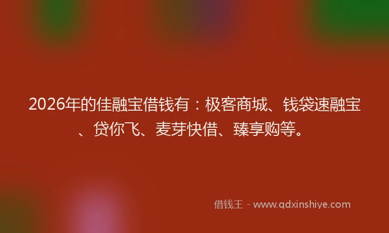 2026年的佳融宝借钱有：极客商城、钱袋速融宝、贷你飞、麦芽快借、臻享购等。