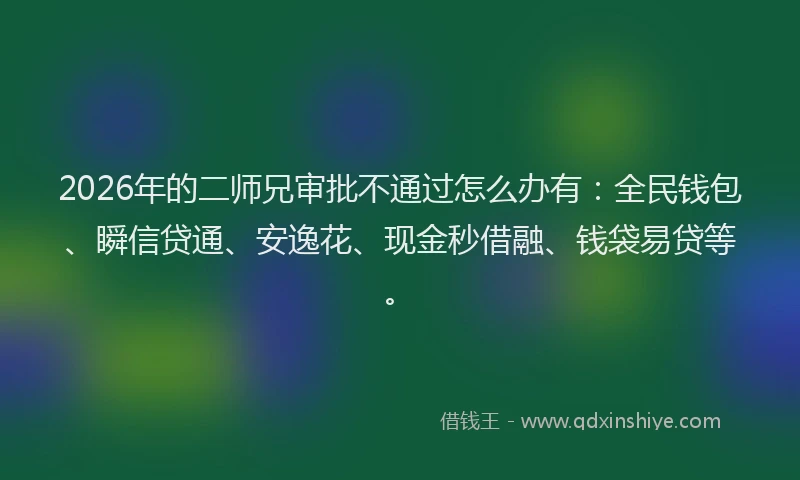 2026年的二师兄审批不通过怎么办有：全民钱包、瞬信贷通、安逸花、现金秒借融、钱袋易贷等。
