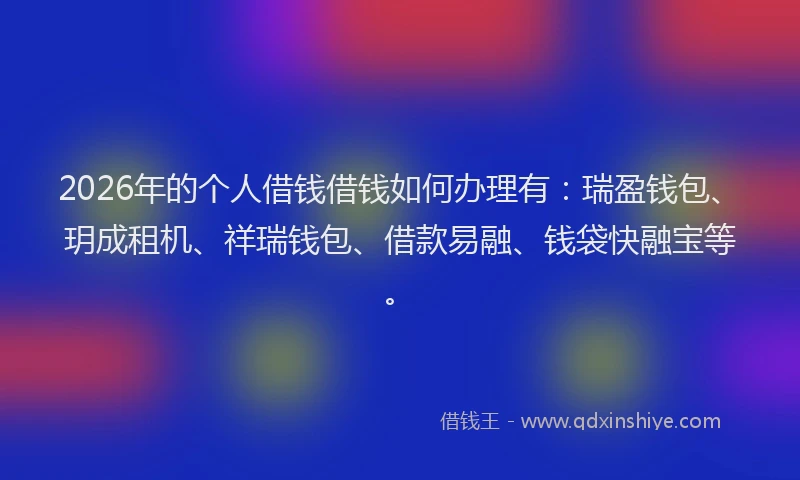 2026年的个人借钱借钱如何办理有：瑞盈钱包、玥成租机、祥瑞钱包、借款易融、钱袋快融宝等。