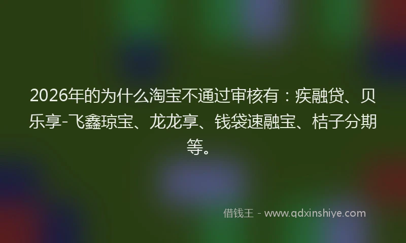 2026年的为什么淘宝不通过审核有：疾融贷、贝乐享-飞鑫琼宝、龙龙享、钱袋速融宝、桔子分期等。