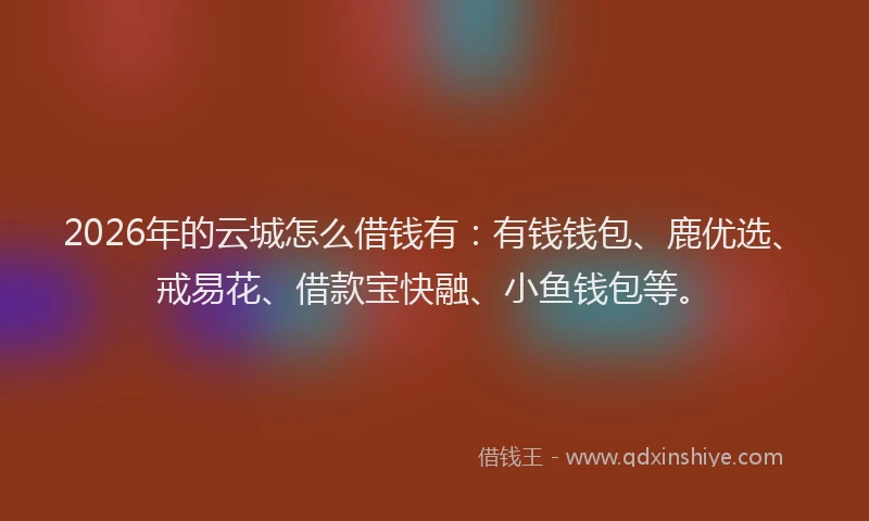 2026年的云城怎么借钱有：有钱钱包、鹿优选、戒易花、借款宝快融、小鱼钱包等。