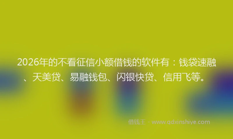 2026年的不看征信小额借钱的软件有：钱袋速融、天美贷、易融钱包、闪银快贷、信用飞等。