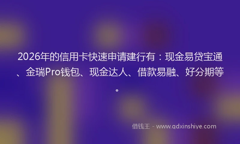 2026年的信用卡快速申请建行有：现金易贷宝通、金瑞Pro钱包、现金达人、借款易融、好分期等。