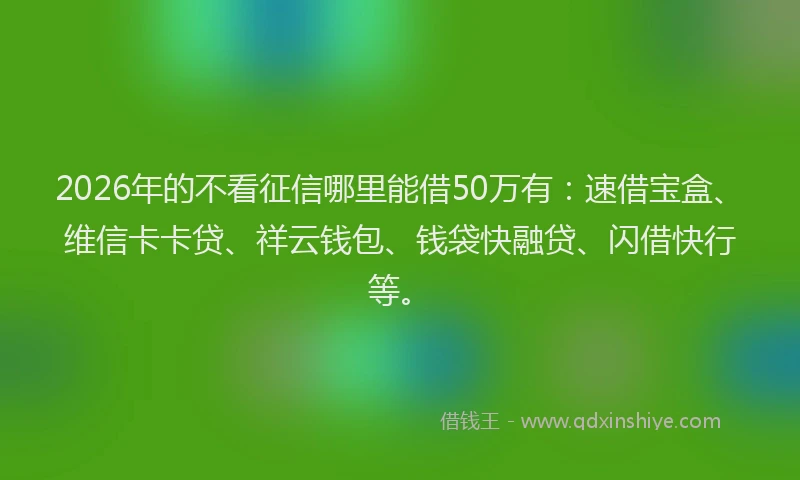 2026年的不看征信哪里能借50万有：速借宝盒、维信卡卡贷、祥云钱包、钱袋快融贷、闪借快行等。