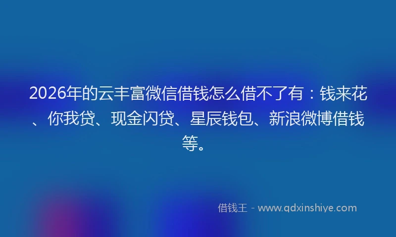 2026年的云丰富微信借钱怎么借不了有：钱来花、你我贷、现金闪贷、星辰钱包、新浪微博借钱等。