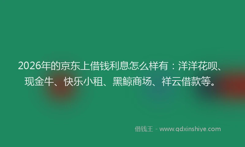 2026年的京东上借钱利息怎么样有：洋洋花呗、现金牛、快乐小租、黑鲸商场、祥云借款等。