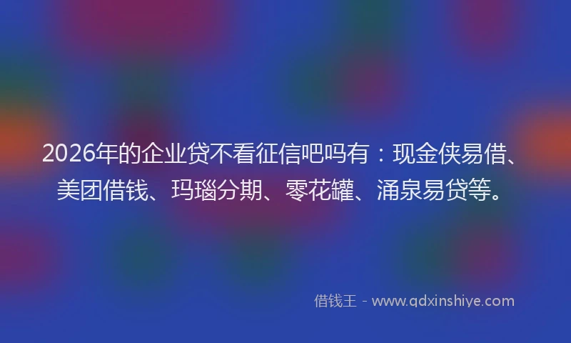 2026年的企业贷不看征信吧吗有：现金侠易借、美团借钱、玛瑙分期、零花罐、涌泉易贷等。