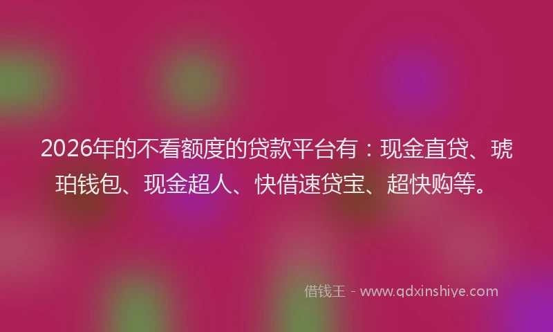 2026年的不看额度的贷款平台有：现金直贷、琥珀钱包、现金超人、快借速贷宝、超快购等。