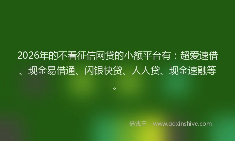 2026年的不看征信网贷的小额平台有：超爱速借、现金易借通、闪银快贷、人人贷、现金速融等。