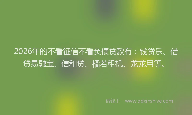 2026年的不看征信不看负债贷款有：钱贷乐、借贷易融宝、信和贷、橘若租机、龙龙用等。