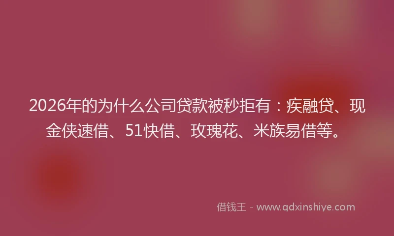 2026年的为什么公司贷款被秒拒有：疾融贷、现金侠速借、51快借、玫瑰花、米族易借等。