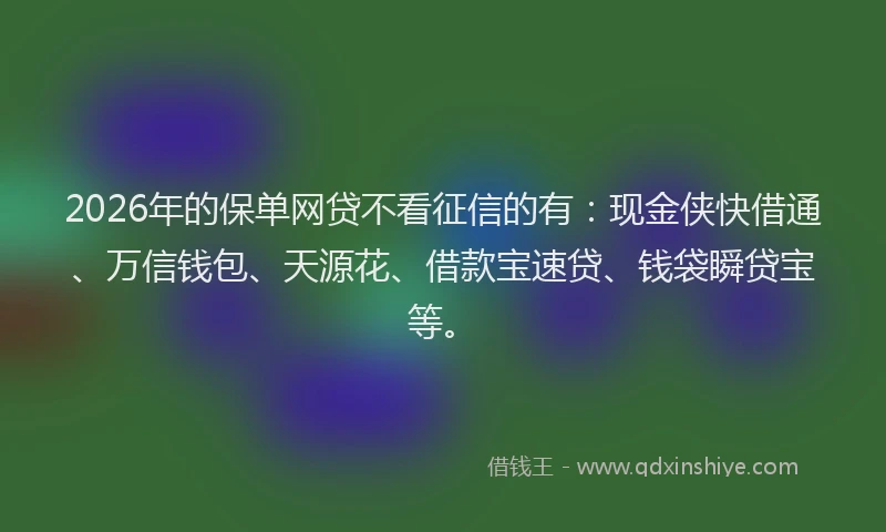 2026年的保单网贷不看征信的有：现金侠快借通、万信钱包、天源花、借款宝速贷、钱袋瞬贷宝等。