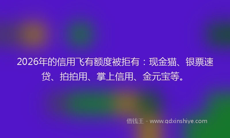 2026年的信用飞有额度被拒有：现金猫、银票速贷、拍拍用、掌上信用、金元宝等。