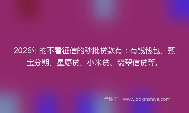 2026年的不看征信的秒批贷款有：有钱钱包、甄宝分期、星愿贷、小米贷、翡翠信贷等。