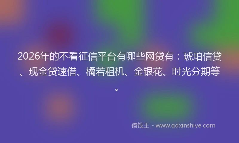 2026年的不看征信平台有哪些网贷有：琥珀信贷、现金贷速借、橘若租机、金银花、时光分期等。