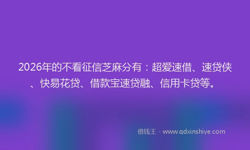2026年的不看征信芝麻分有：超爱速借、速贷侠、快易花贷、借款宝速贷融、信用卡贷等。