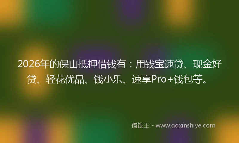 2026年的保山抵押借钱有：用钱宝速贷、现金好贷、轻花优品、钱小乐、速享Pro+钱包等。