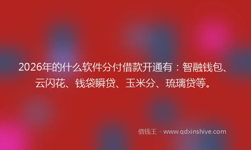 2026年的什么软件分付借款开通有：智融钱包、云闪花、钱袋瞬贷、玉米分、琉璃贷等。