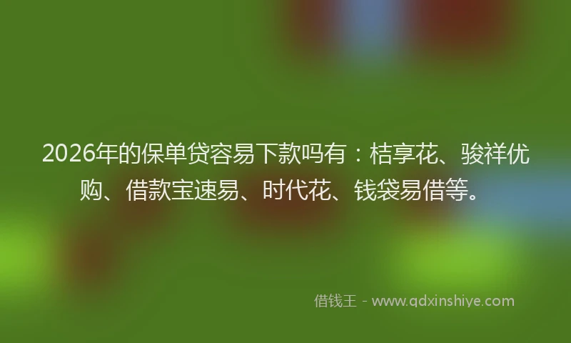 2026年的保单贷容易下款吗有：桔享花、骏祥优购、借款宝速易、时代花、钱袋易借等。