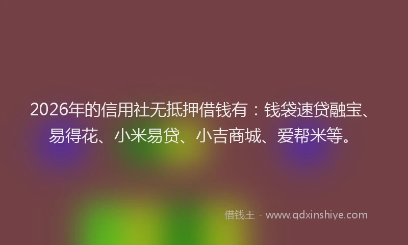 2026年的信用社无抵押借钱有：钱袋速贷融宝、易得花、小米易贷、小吉商城、爱帮米等。