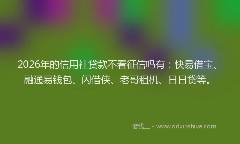 2026年的信用社贷款不看征信吗有：快易借宝、融通易钱包、闪借侠、老哥租机、日日贷等。