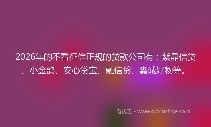 2026年的不看征信正规的贷款公司有：紫晶信贷、小金鸽、安心贷宝、融信贷、鑫诚好物等。