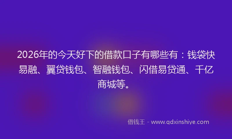 2026年的今天好下的借款口子有哪些有：钱袋快易融、翼贷钱包、智融钱包、闪借易贷通、千亿商城等。