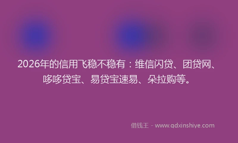 2026年的信用飞稳不稳有：维信闪贷、团贷网、哆哆贷宝、易贷宝速易、朵拉购等。