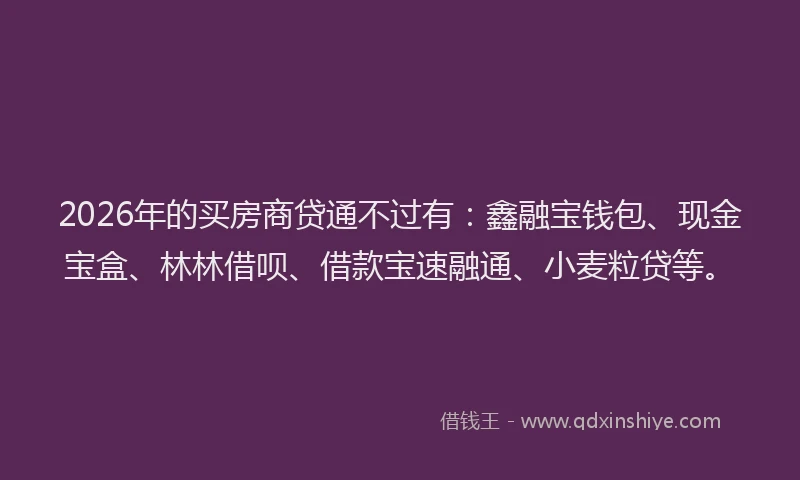 2026年的买房商贷通不过有：鑫融宝钱包、现金宝盒、林林借呗、借款宝速融通、小麦粒贷等。