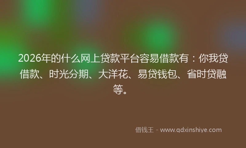2026年的什么网上贷款平台容易借款有：你我贷借款、时光分期、大洋花、易贷钱包、省时贷融等。