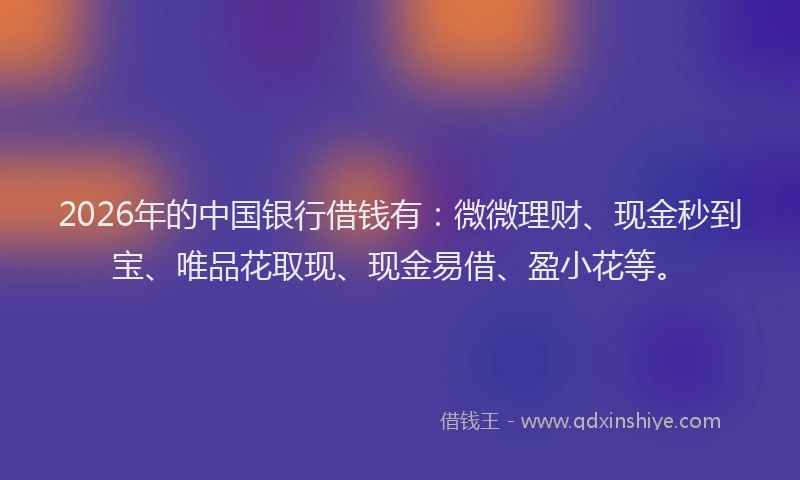 2026年的中国银行借钱有：微微理财、现金秒到宝、唯品花取现、现金易借、盈小花等。