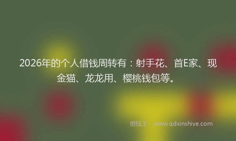 2026年的个人借钱周转有：射手花、首E家、现金猫、龙龙用、樱桃钱包等。