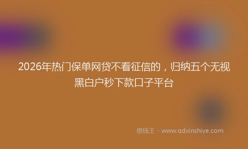 2026年热门保单网贷不看征信的，归纳五个无视黑白户秒下款口子平台