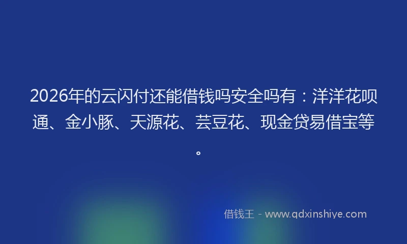 2026年的云闪付还能借钱吗安全吗有：洋洋花呗通、金小豚、天源花、芸豆花、现金贷易借宝等。