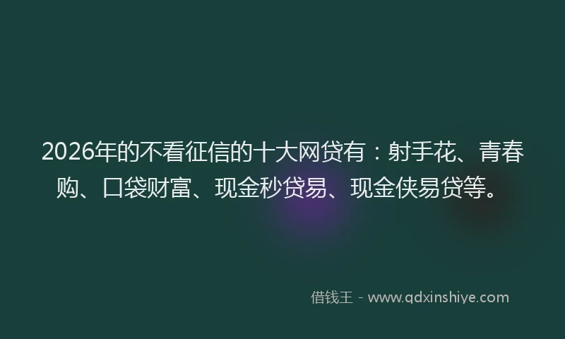 2026年的不看征信的十大网贷有：射手花、青春购、口袋财富、现金秒贷易、现金侠易贷等。