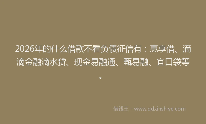 2026年的什么借款不看负债征信有：惠享借、滴滴金融滴水贷、现金易融通、甄易融、宜口袋等。