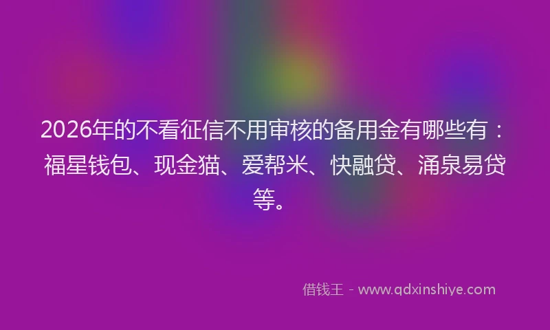 2026年的不看征信不用审核的备用金有哪些有：福星钱包、现金猫、爱帮米、快融贷、涌泉易贷等。