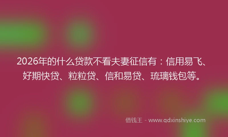 2026年的什么贷款不看夫妻征信有：信用易飞、好期快贷、粒粒贷、信和易贷、琉璃钱包等。