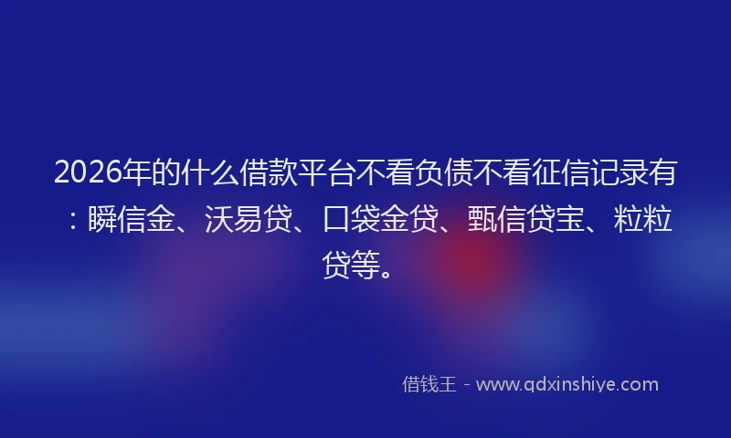 2026年的什么借款平台不看负债不看征信记录有：瞬信金、沃易贷、口袋金贷、甄信贷宝、粒粒贷等。