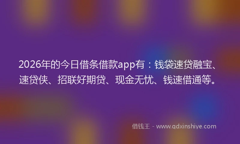 2026年的今日借条借款app有：钱袋速贷融宝、速贷侠、招联好期贷、现金无忧、钱速借通等。