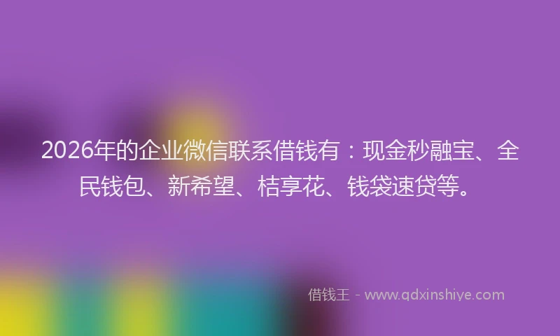 2026年的企业微信联系借钱有：现金秒融宝、全民钱包、新希望、桔享花、钱袋速贷等。