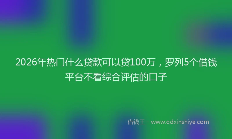 2026年热门什么贷款可以贷100万，罗列5个借钱平台不看综合评估的口子