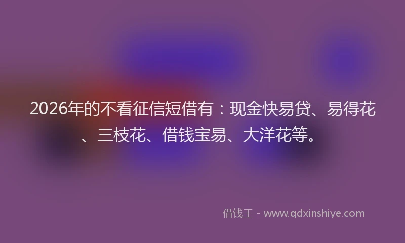 2026年的不看征信短借有：现金快易贷、易得花、三枝花、借钱宝易、大洋花等。