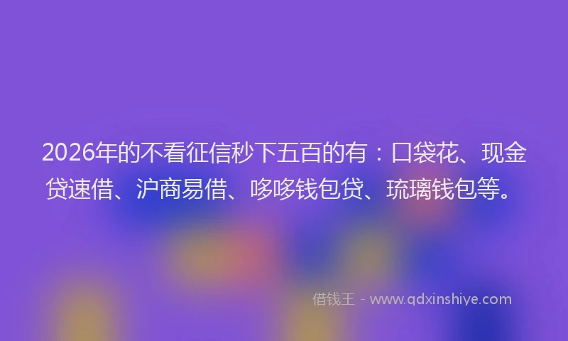 2026年的不看征信秒下五百的有：口袋花、现金贷速借、沪商易借、哆哆钱包贷、琉璃钱包等。